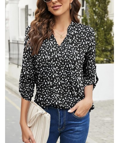 Women's Roll Up 3/4 Sleeve Floral Print V Neck Tunic Blouses Tops Shirts F-black4 $11.75 Tops