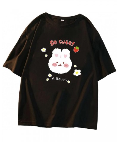 Women T-Shirt Strawberry Rabbit Cartoon Anime Cute Printing Pattern Summer Fashion Korean Harajuku Style Tops Black $9.84 T-S...