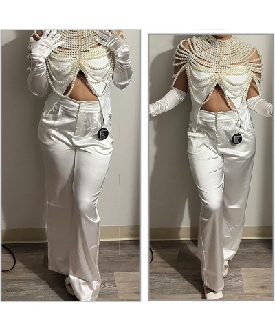 Women's Wide Leg Satin Silky Casual Dress Cocktail Party High Waist Pants Straightwide Leg White $18.90 Pants