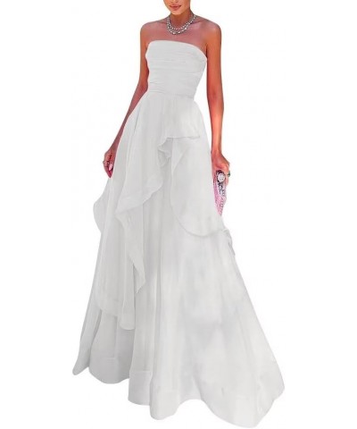 Women's Strapless Chiffon Prom Dress Long Sleeveless A line Bridesmaid Dresses Formal Evening Gown Wedding Dresses Ivory $46....