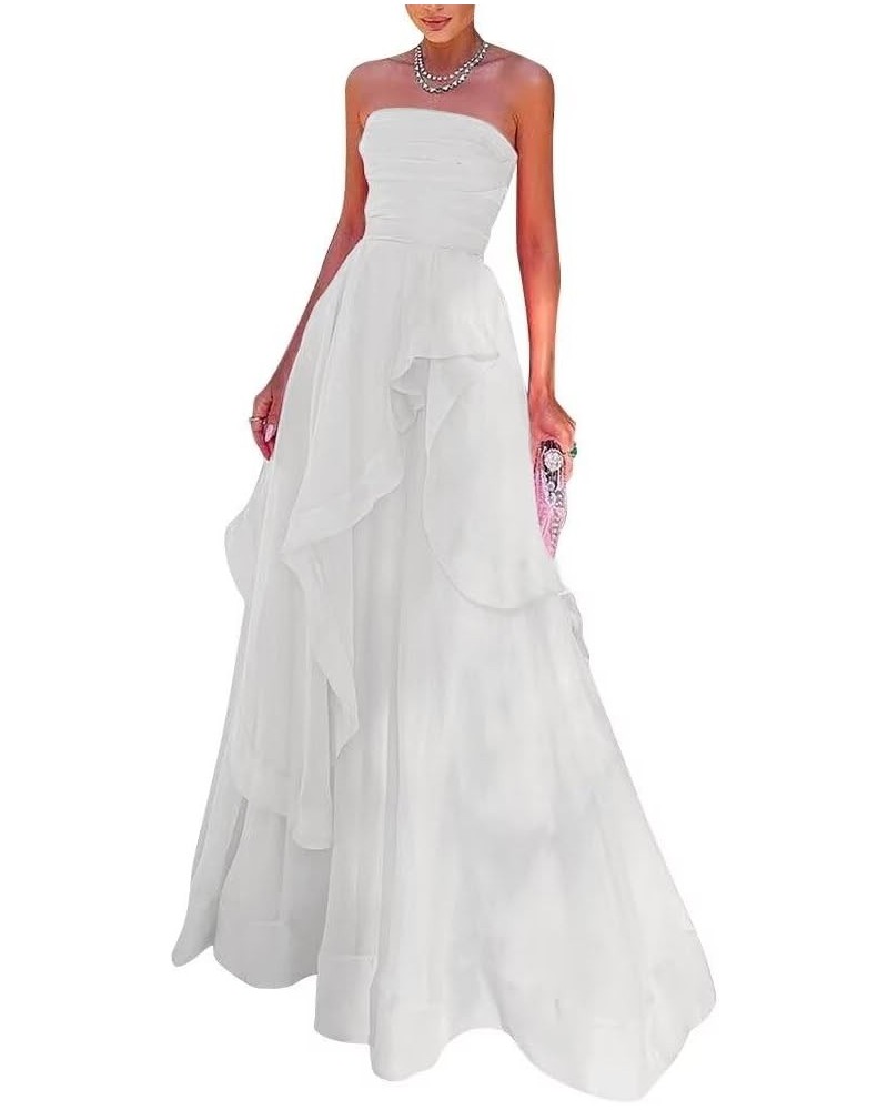 Women's Strapless Chiffon Prom Dress Long Sleeveless A line Bridesmaid Dresses Formal Evening Gown Wedding Dresses Ivory $46....