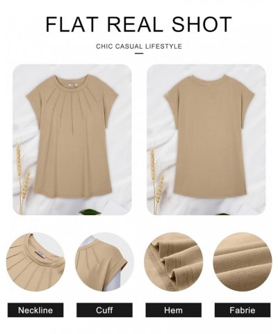 Women's Cap Short Sleeve Tops Pleated Crew Neck T Shirts Casual Loose Summer Tee Shirts Work Tops Blouses Cream $14.24 Blouses