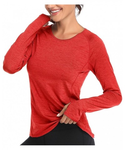 Women's Long Sleeves Workout T Shirt Breathable Sports Running Yoga Tops Thumb Holes Heather Red $16.50 Activewear