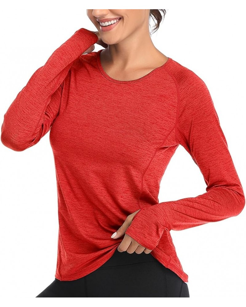 Women's Long Sleeves Workout T Shirt Breathable Sports Running Yoga Tops Thumb Holes Heather Red $16.50 Activewear