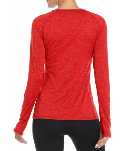 Women's Long Sleeves Workout T Shirt Breathable Sports Running Yoga Tops Thumb Holes Heather Red $16.50 Activewear