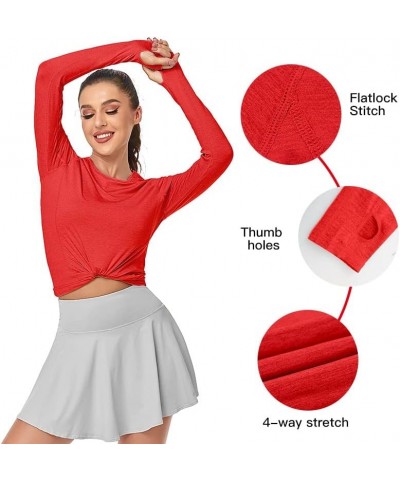 Women's Long Sleeves Workout T Shirt Breathable Sports Running Yoga Tops Thumb Holes Heather Red $16.50 Activewear