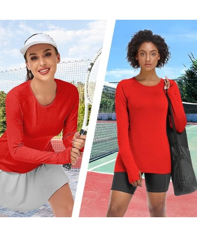 Women's Long Sleeves Workout T Shirt Breathable Sports Running Yoga Tops Thumb Holes Heather Red $16.50 Activewear