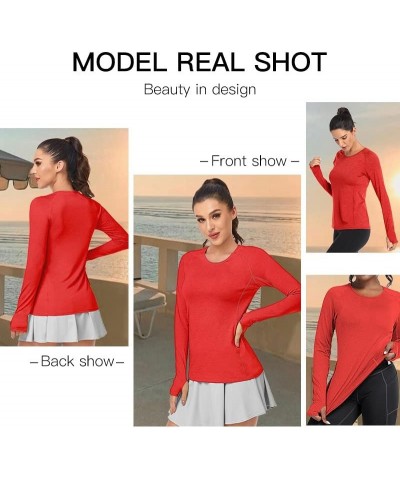 Women's Long Sleeves Workout T Shirt Breathable Sports Running Yoga Tops Thumb Holes Heather Red $16.50 Activewear