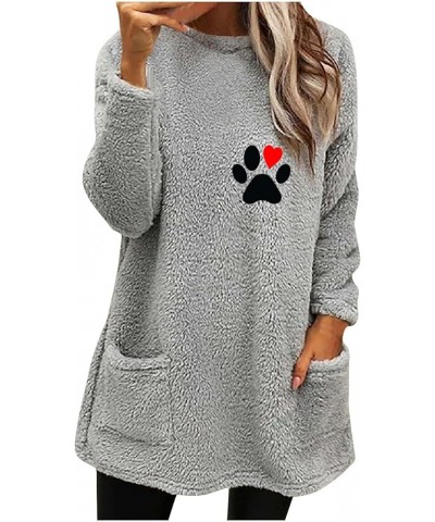 Fleece Pullover Shirts for Women Round Neck Long Sleeve Sherpa Sweatshirts with Pocket Cute Winter Trendy Tops 3 Gray $9.50 H...