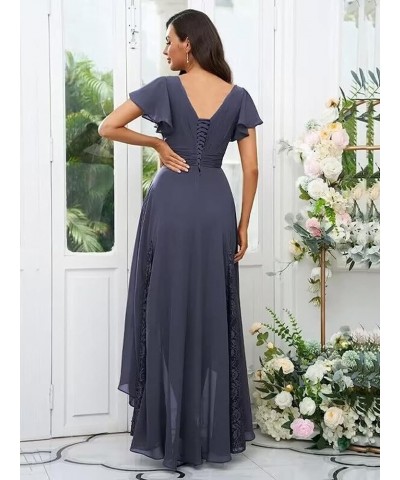 Cold Shoulder Chiffon Bridesmaid Dress Long V Neck Pleated Formal Dresses with Pockets for Women Wedding TN066 Wisteria $30.2...