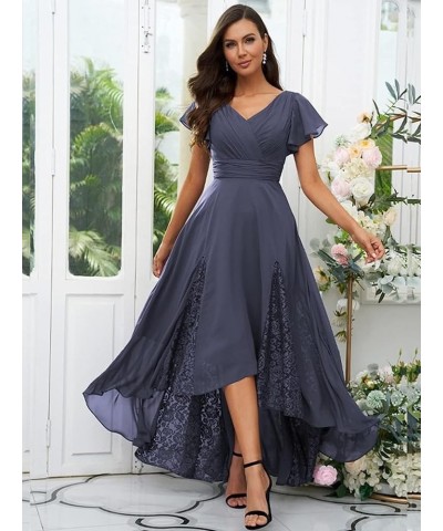 Cold Shoulder Chiffon Bridesmaid Dress Long V Neck Pleated Formal Dresses with Pockets for Women Wedding TN066 Wisteria $30.2...