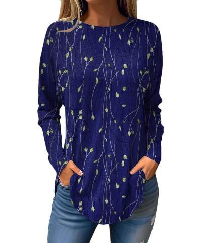 Sweatshirts for Women Long Sleeve Crewneck Curved Hem Tunic Tops Pullovers Casual Loose Fall Winter T-Shirts Blouse 2-blue $6...