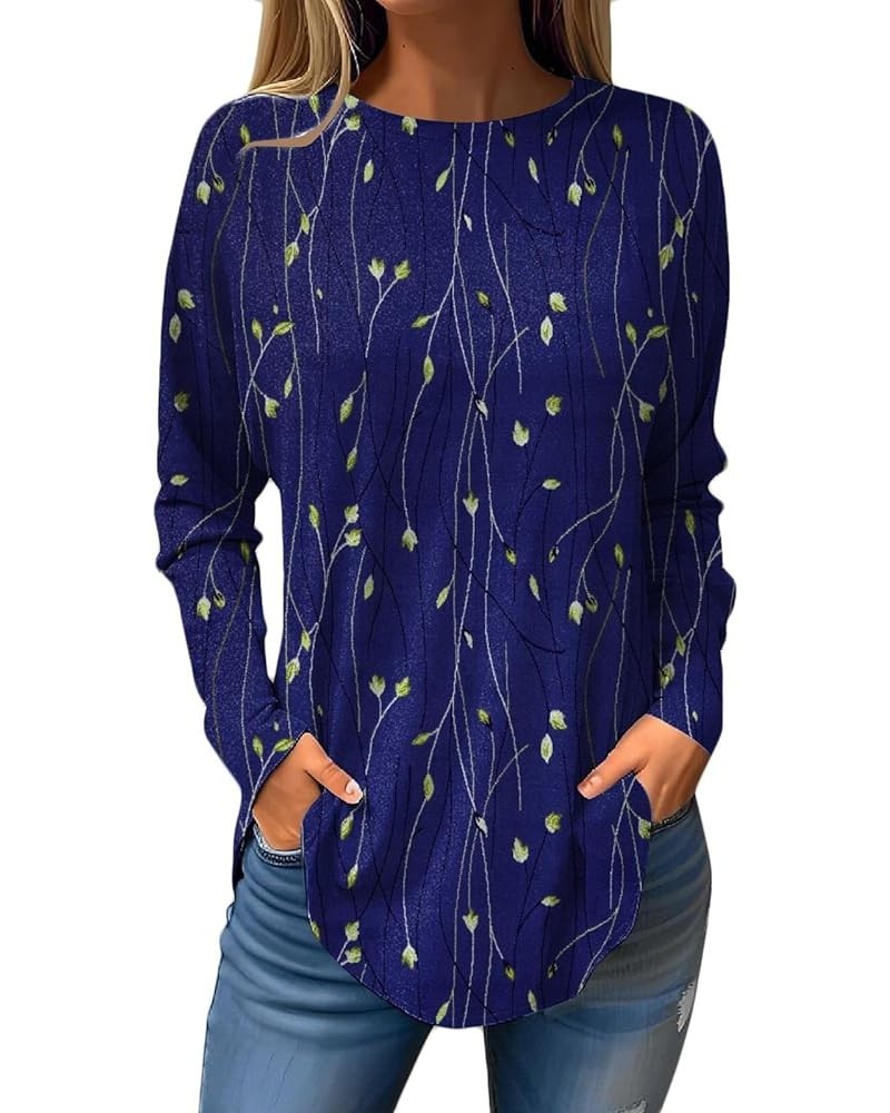 Sweatshirts for Women Long Sleeve Crewneck Curved Hem Tunic Tops Pullovers Casual Loose Fall Winter T-Shirts Blouse 2-blue $6...