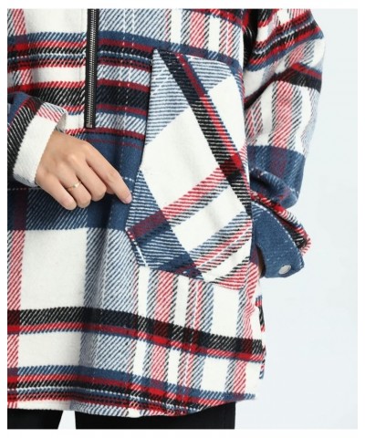 Women's Vintage Plaid Wool Blend Shirt Jacket Loose Half-Zip Long Sleeve Pullover Outerwear Blue $8.09 Coats