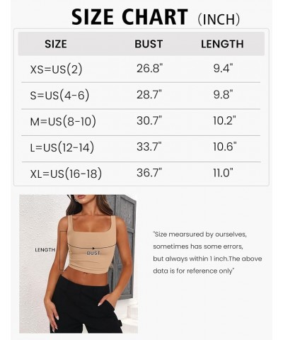 Women's Square Neck Sleeveless Crop Tops 2024 Cute Double Layer Seamless Slim Fit Y2k Tank Tops Burgundy $12.16 Others