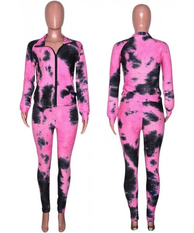 Jogging Suits for Women, Textured 2 Piece Outfit Long Sleeve Full Zip Jacket Skinny Pants Tracksuit Set T-black&pink $17.94 A...