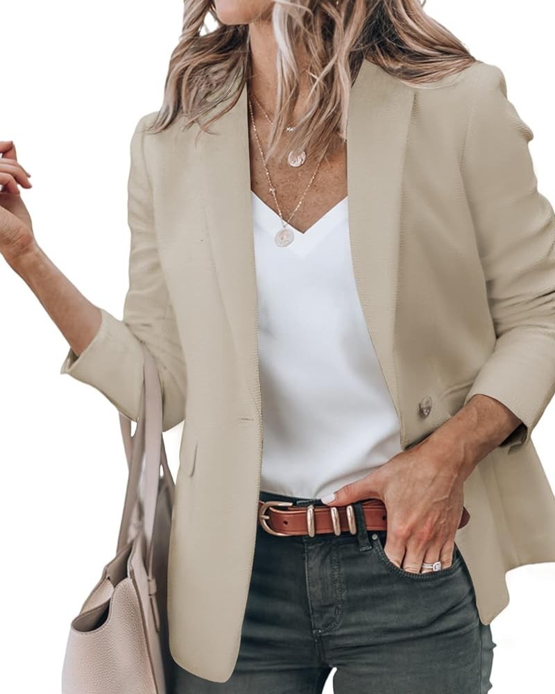 2023 Womens Blazers Casual Long Sleeve Open Front Lapel Collar Work Office Jacket Summer Outwear Khaki $23.99 Blazers