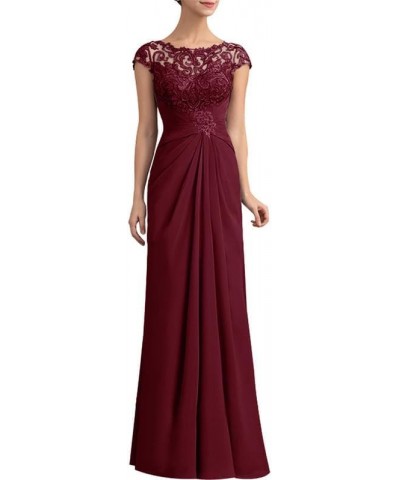 Mother of The Bride Dress A-Line Prom Dresses Long Chiffon Floral Embroidered Gown Cap Sleeves Dress Burgundy $34.65 Dresses