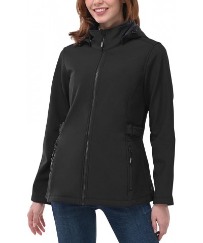 Women's Softshell Jacket with Removable Hood, Insulated Windbreaker Waterproof Warm Fleece Lined Coat Black $24.40 Jackets