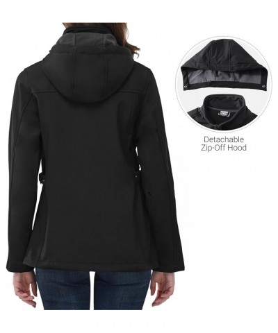 Women's Softshell Jacket with Removable Hood, Insulated Windbreaker Waterproof Warm Fleece Lined Coat Black $24.40 Jackets