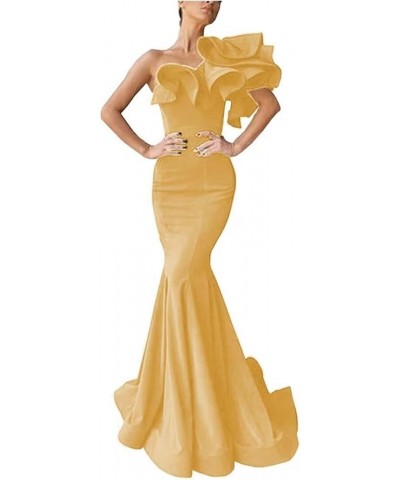 Women's One Shoulder Ruffles Satin Mermaid Prom Dresses Long Ball Gowns Formal Evening Party Gowns Gold $39.74 Dresses