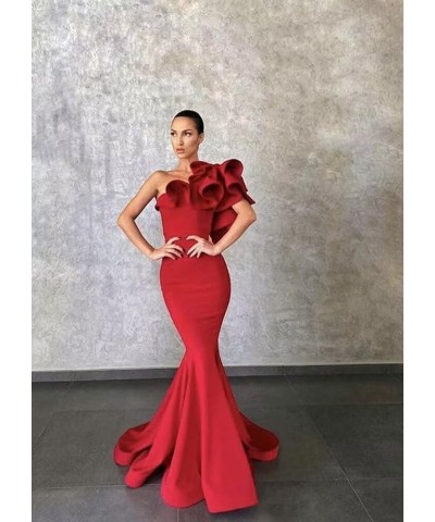 Women's One Shoulder Ruffles Satin Mermaid Prom Dresses Long Ball Gowns Formal Evening Party Gowns Gold $39.74 Dresses