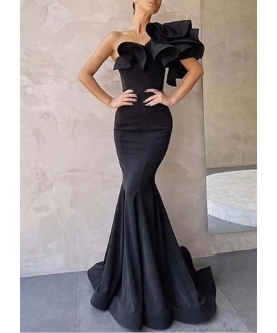 Women's One Shoulder Ruffles Satin Mermaid Prom Dresses Long Ball Gowns Formal Evening Party Gowns Gold $39.74 Dresses