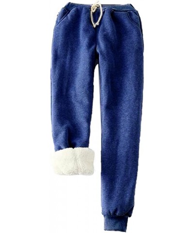 Womens Fleece Lined Pants High Waisted Leggings Winter Thicken Warm Tights Loose Plus Size Sweatpants with Pocket Blue $11.20...