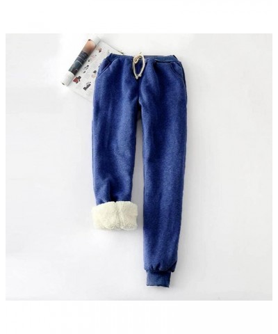 Womens Fleece Lined Pants High Waisted Leggings Winter Thicken Warm Tights Loose Plus Size Sweatpants with Pocket Blue $11.20...