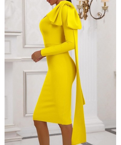 One Shoulder Bodycon Bandage Dress for Women Tie Midi Celebrity Evening Clubwear Cocktail Party Dresses Yellow $33.00 Dresses