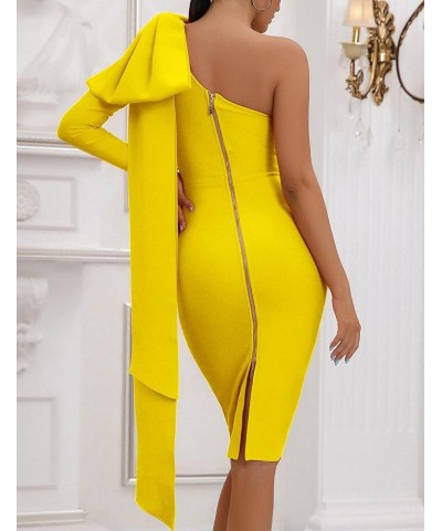 One Shoulder Bodycon Bandage Dress for Women Tie Midi Celebrity Evening Clubwear Cocktail Party Dresses Yellow $33.00 Dresses