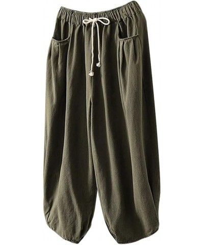 Women's Cotton Harem Pants Elastic Waist Drawstring Wide Leg Pants Baggy Capris Trousers Army Green $16.28 Pants