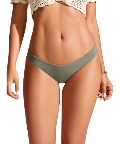 Womens Bikini Bottom Low Waisted Cheeky Bathing Swimsuit Bottoms Swim Briefs Light Army Green $11.50 Swimsuits