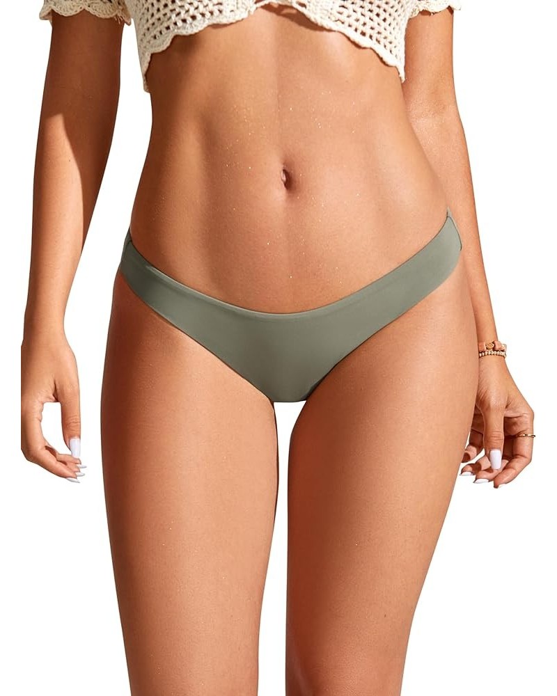 Womens Bikini Bottom Low Waisted Cheeky Bathing Swimsuit Bottoms Swim Briefs Light Army Green $11.50 Swimsuits