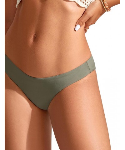 Womens Bikini Bottom Low Waisted Cheeky Bathing Swimsuit Bottoms Swim Briefs Light Army Green $11.50 Swimsuits