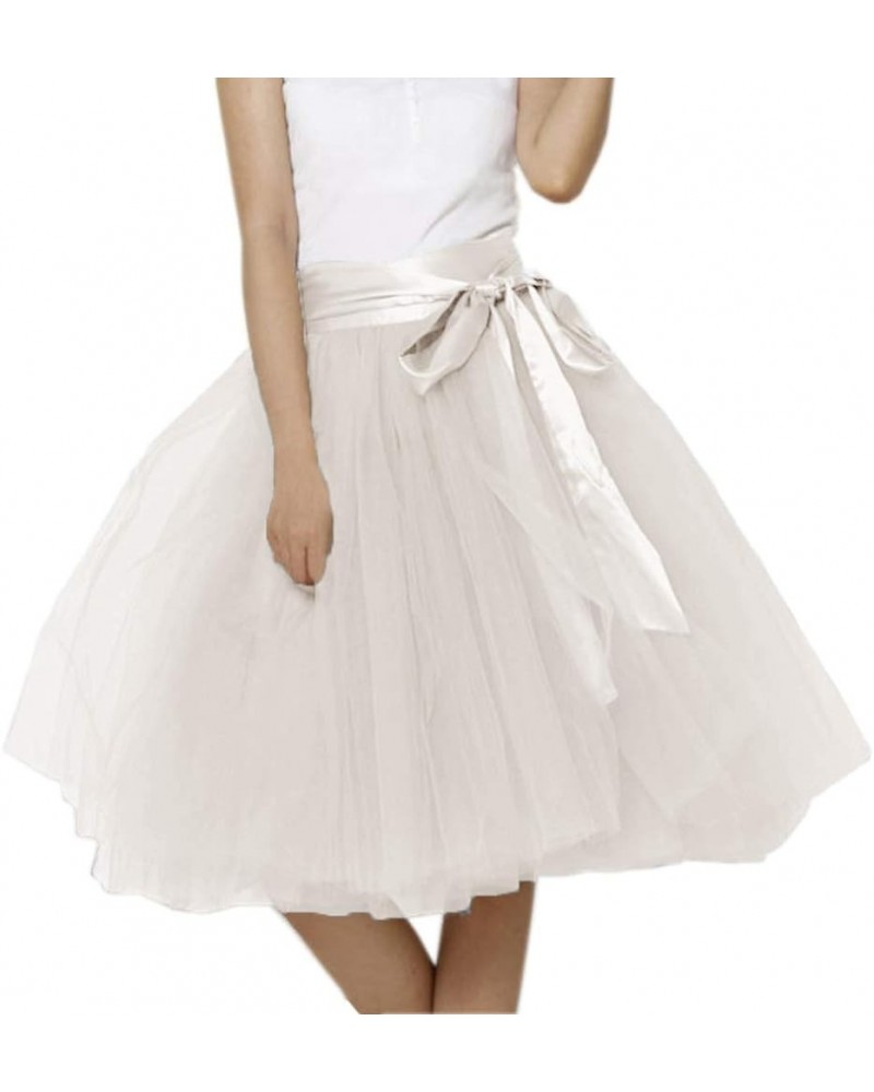 Women Knee Length Bowknot Layered Tulle Party Prom Skirt Ivory-1 $16.38 Skirts