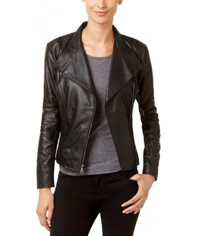 Women's Lightweight Asymmetrical Leather Jacket Black $103.23 Coats