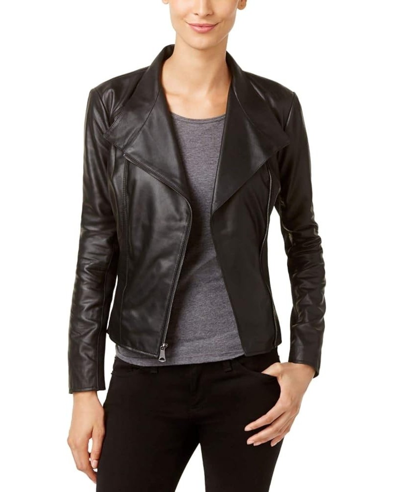 Women's Lightweight Asymmetrical Leather Jacket Black $103.23 Coats