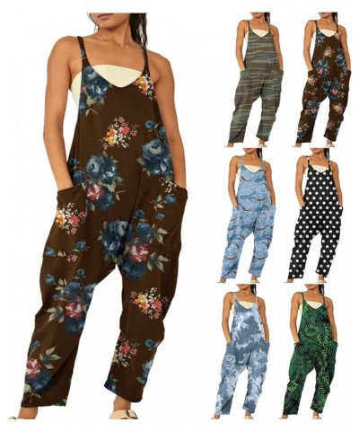 Jumpsuits for Women Casual Loose V Neck Sleeveless Rompers Spaghetti Strap Long Pants Overalls with Pockets C4-pink $11.39 Ju...