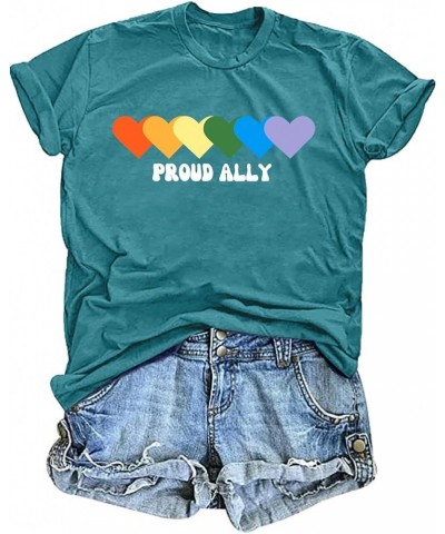 Proud Ally Shirt Women Pride Shirts Rainbow Graphic Tees LGBT Equality Tshirt Casual Holiday Tops Cyan2 $11.27 Tops