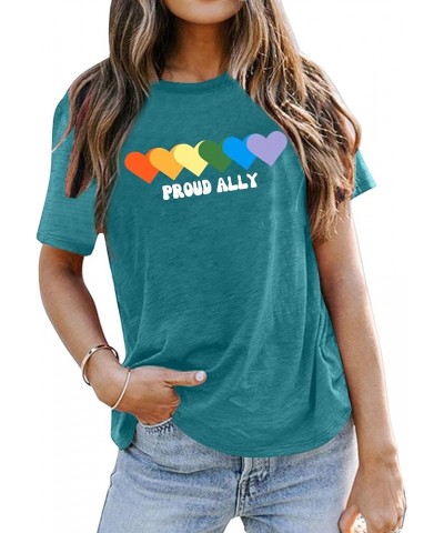 Proud Ally Shirt Women Pride Shirts Rainbow Graphic Tees LGBT Equality Tshirt Casual Holiday Tops Cyan2 $11.27 Tops