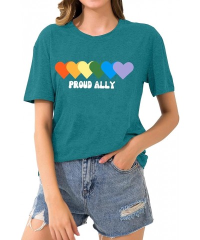 Proud Ally Shirt Women Pride Shirts Rainbow Graphic Tees LGBT Equality Tshirt Casual Holiday Tops Cyan2 $11.27 Tops