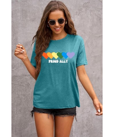 Proud Ally Shirt Women Pride Shirts Rainbow Graphic Tees LGBT Equality Tshirt Casual Holiday Tops Cyan2 $11.27 Tops