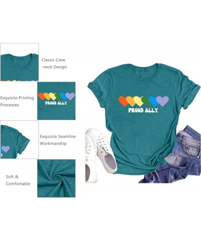 Proud Ally Shirt Women Pride Shirts Rainbow Graphic Tees LGBT Equality Tshirt Casual Holiday Tops Cyan2 $11.27 Tops