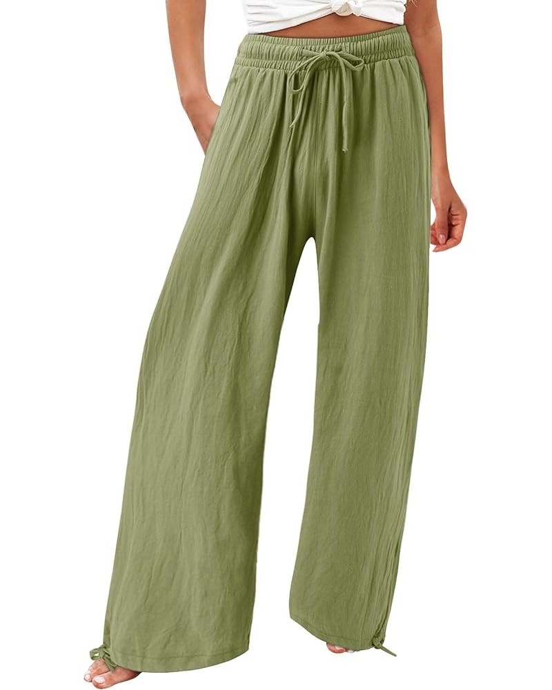 Bemona Linen Pants for Women Flowy Summer High Waisted Wide Leg Pant with Pockets Lounge Trousers Casual Palazzo Pants Light ...