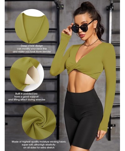 AKEWEI Long Sleeve Crop Tops for Women Twist Front V Neck Workout Athletic Tee Going Out Shirts Mustard Yellow $8.39 Activewear