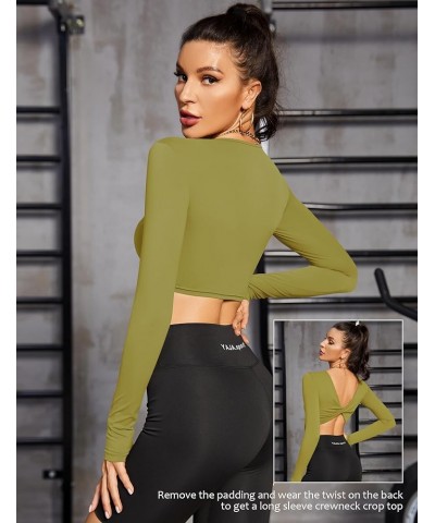 AKEWEI Long Sleeve Crop Tops for Women Twist Front V Neck Workout Athletic Tee Going Out Shirts Mustard Yellow $8.39 Activewear