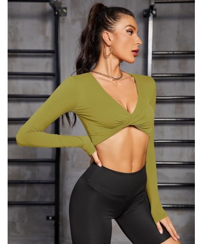 AKEWEI Long Sleeve Crop Tops for Women Twist Front V Neck Workout Athletic Tee Going Out Shirts Mustard Yellow $8.39 Activewear