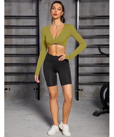 AKEWEI Long Sleeve Crop Tops for Women Twist Front V Neck Workout Athletic Tee Going Out Shirts Mustard Yellow $8.39 Activewear