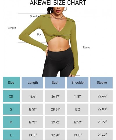 AKEWEI Long Sleeve Crop Tops for Women Twist Front V Neck Workout Athletic Tee Going Out Shirts Mustard Yellow $8.39 Activewear